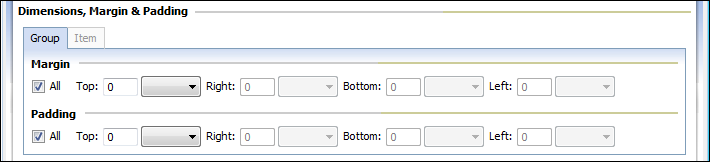 Box tab - Dimensions