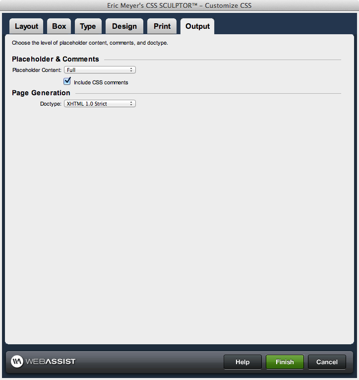 CSS Sculptor interface - Output tab