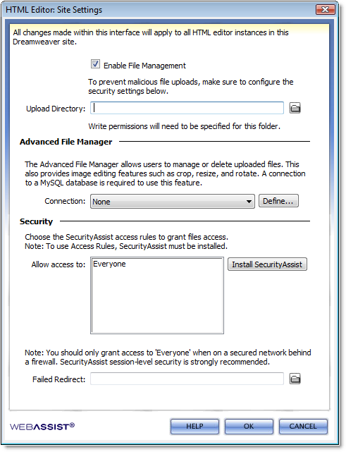 Global Site Upload Settings